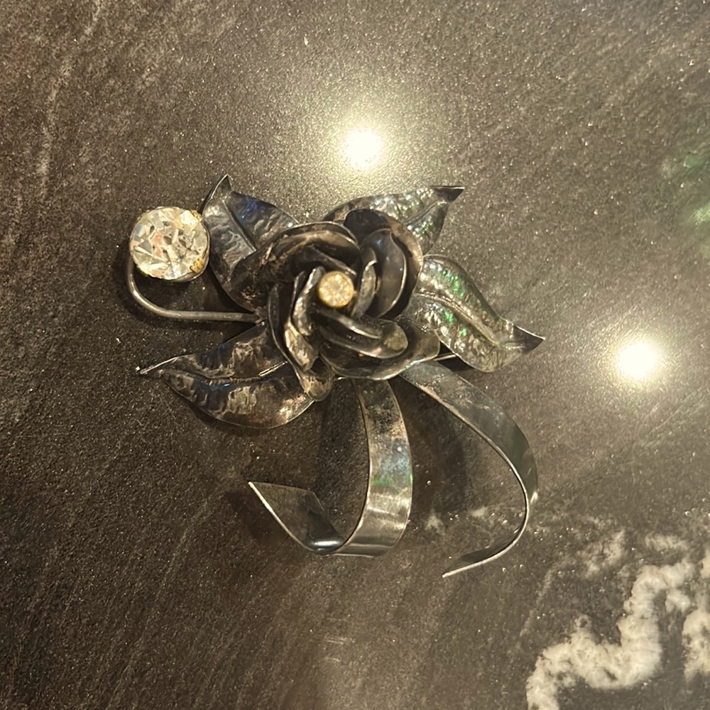 🌹 Vintage Sterling Silver Rose Flower Brooch – 30g .925 Statement Pin 🌹